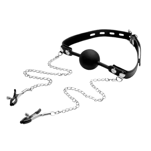 Nipple Clamps With Mouth Gag