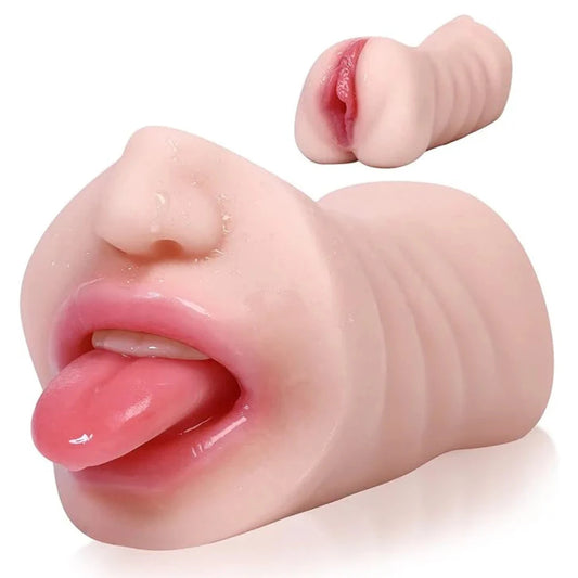Silicone realistic nose and lips on a white background