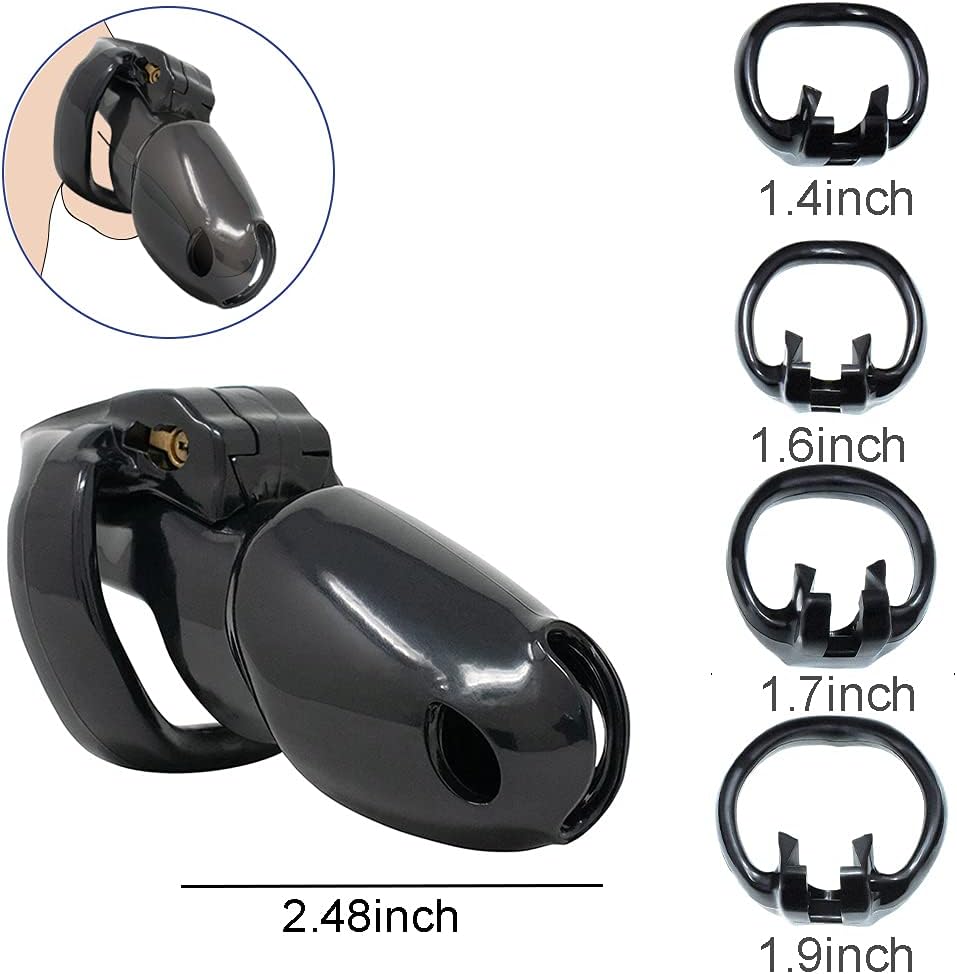 Black Acrylic Chastity Cage with Base Rings