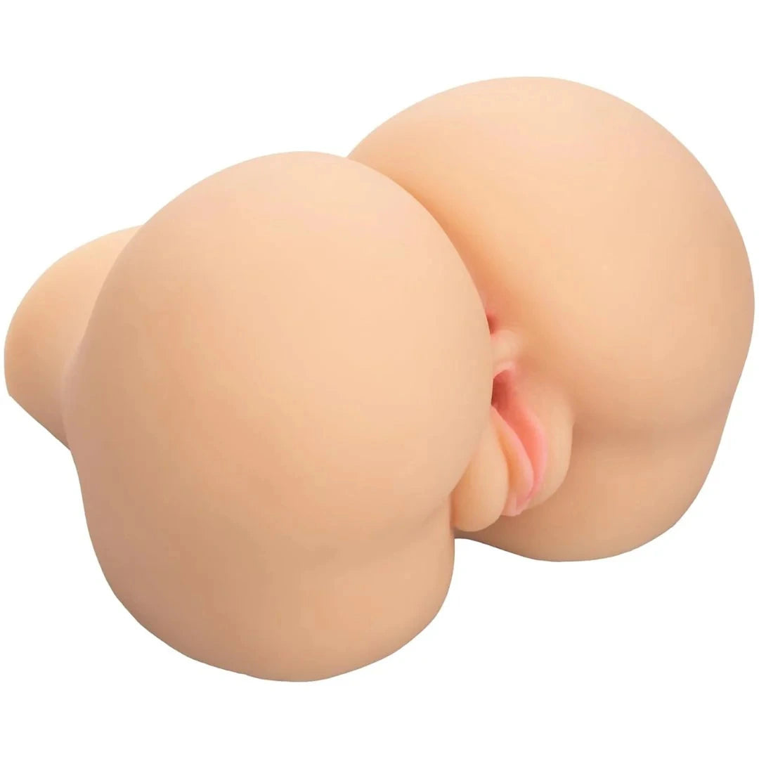Close-up of a silicone sex doll on a white background
