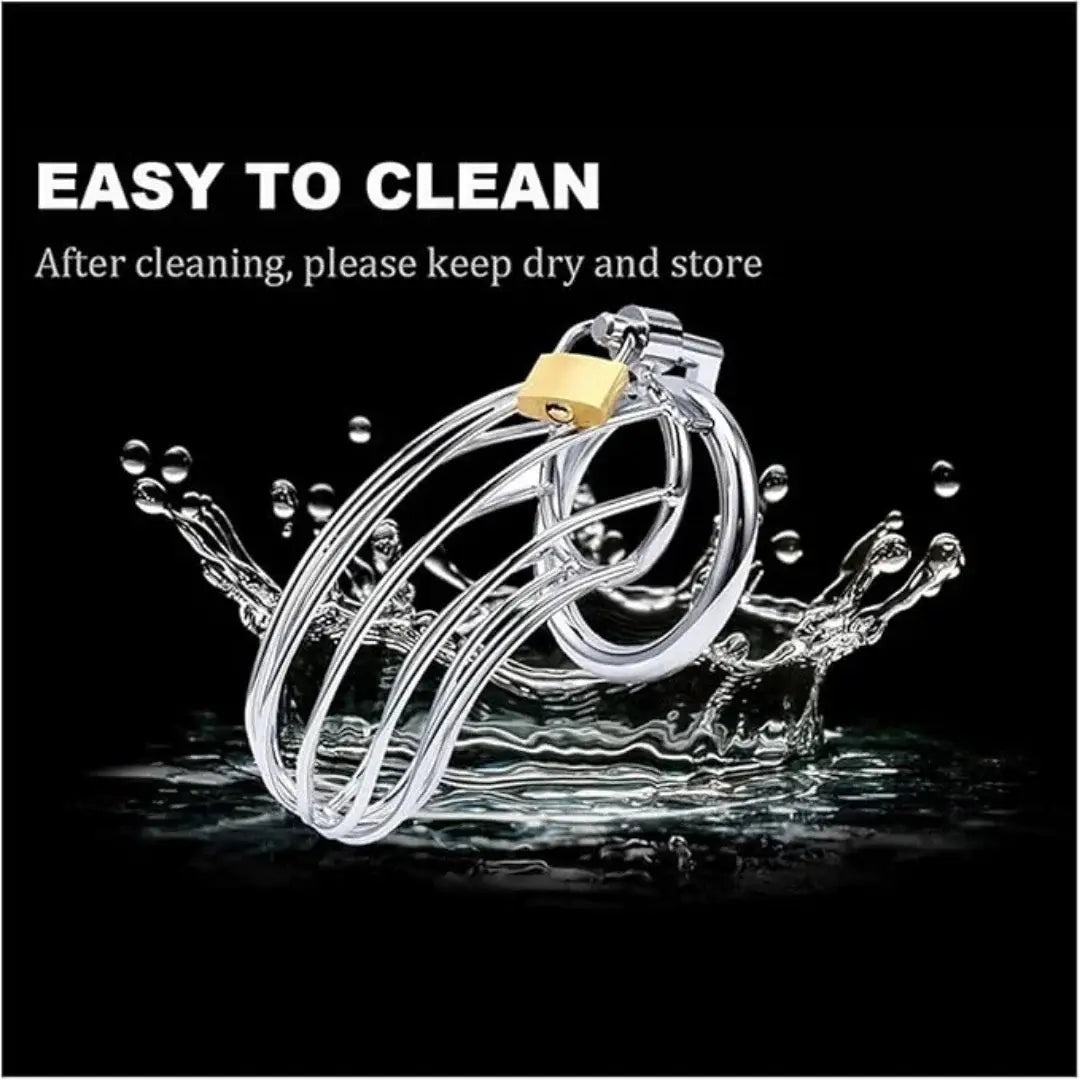 Silver bracelet with a gold lock on a black background with water effect