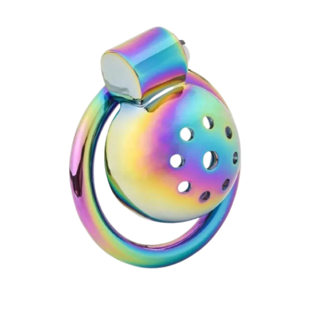 Multicolored Chastity cage on a white background