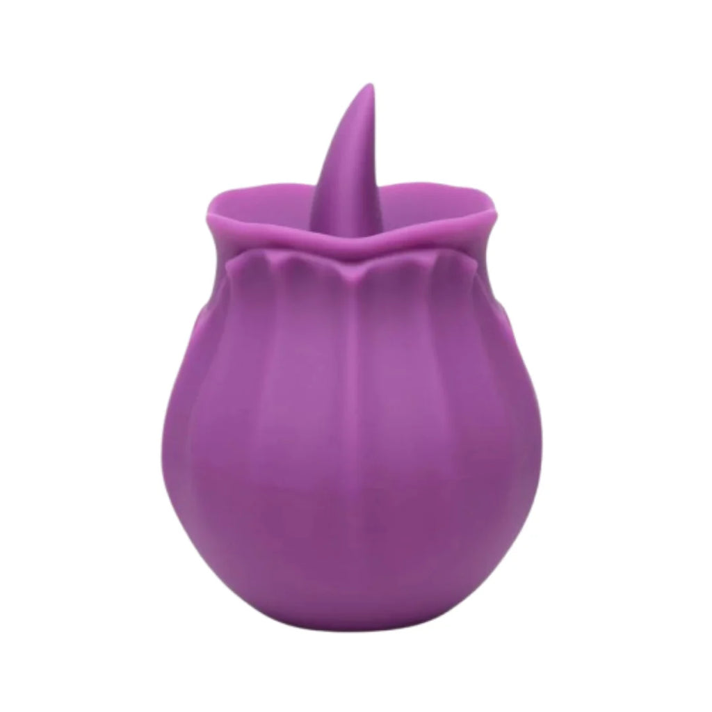 Purple silicone product with a pointed top on a white background