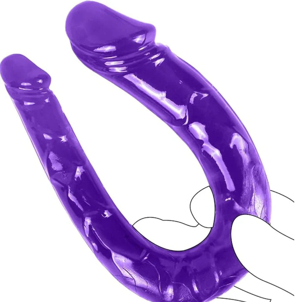 Purple dual side dildo on a white background