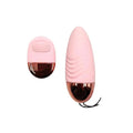 Pink and rose gold egg vibrator on a white background