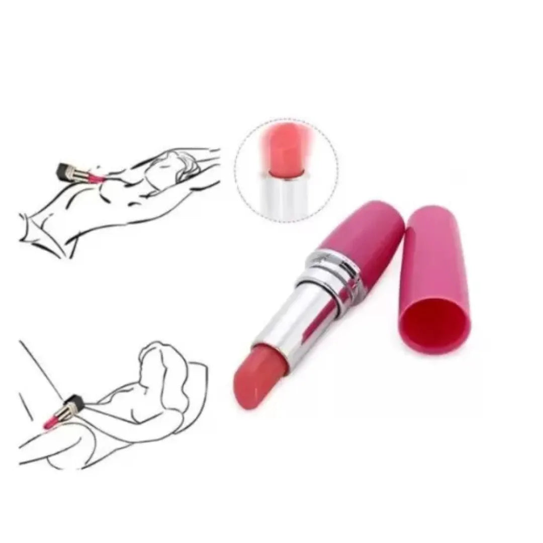 Pink lipstick vibrator with open cap on a white background