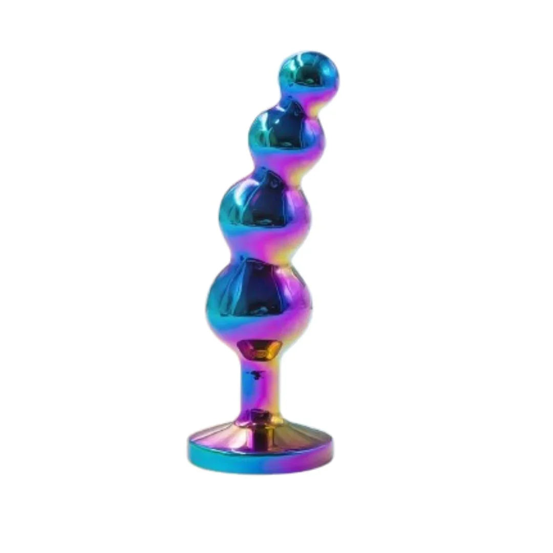 Multicolored metallic anal bead on a white background