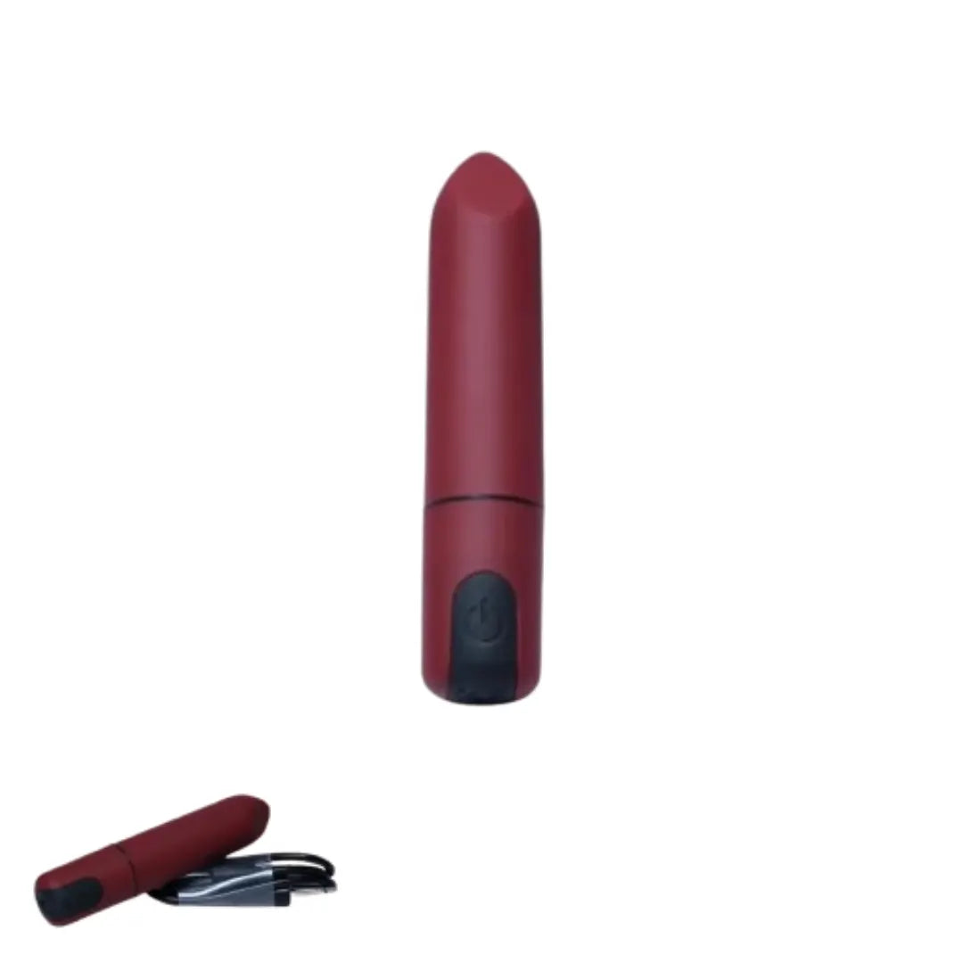 Red and black mini vibrator on a white background