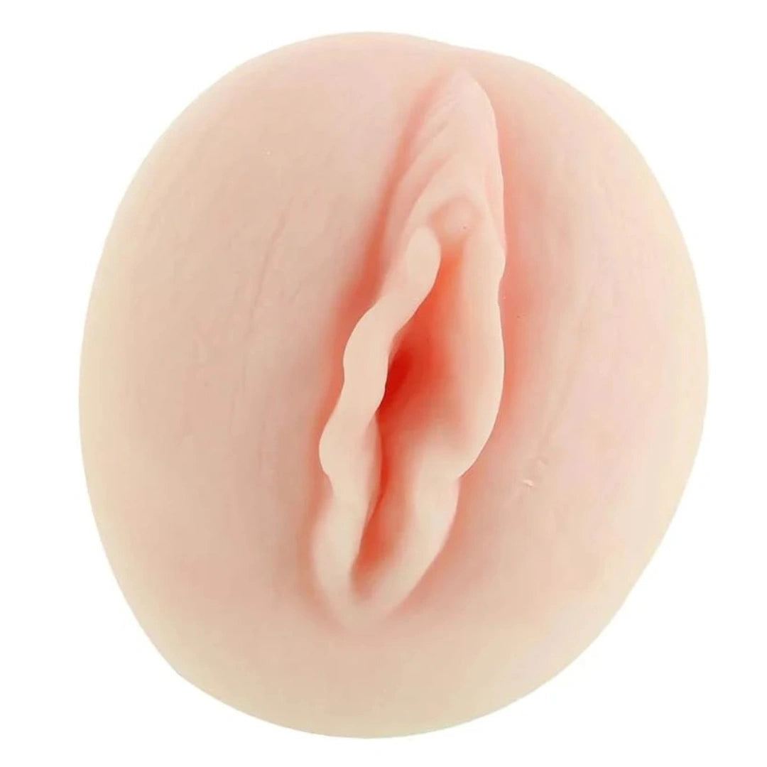 Realistic silicone pocket pussy masturbator on a white background