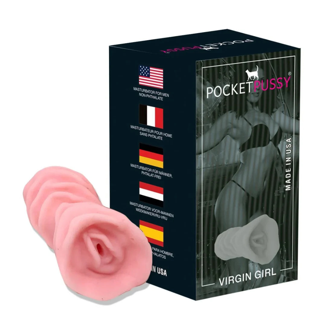 Product packaging with pink  'Pocket Pussy' on a white background