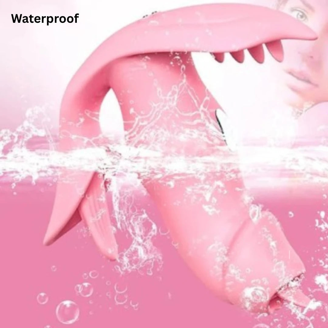 Pink vibrator with water splashes on a pink background