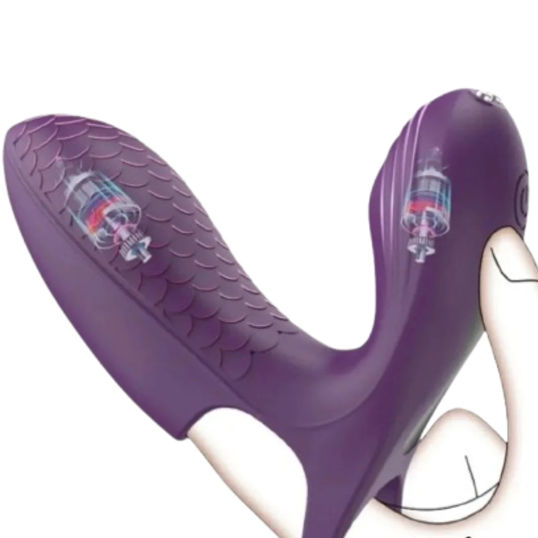 Purple vibrator with a snake-like design on a white background