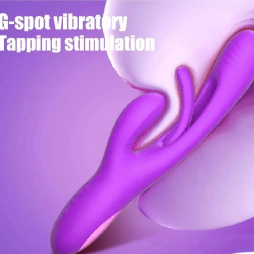 Purple G-spot stimulator on a purple background with text.
