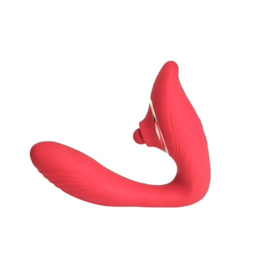 Red silicone Vibrator on a white background