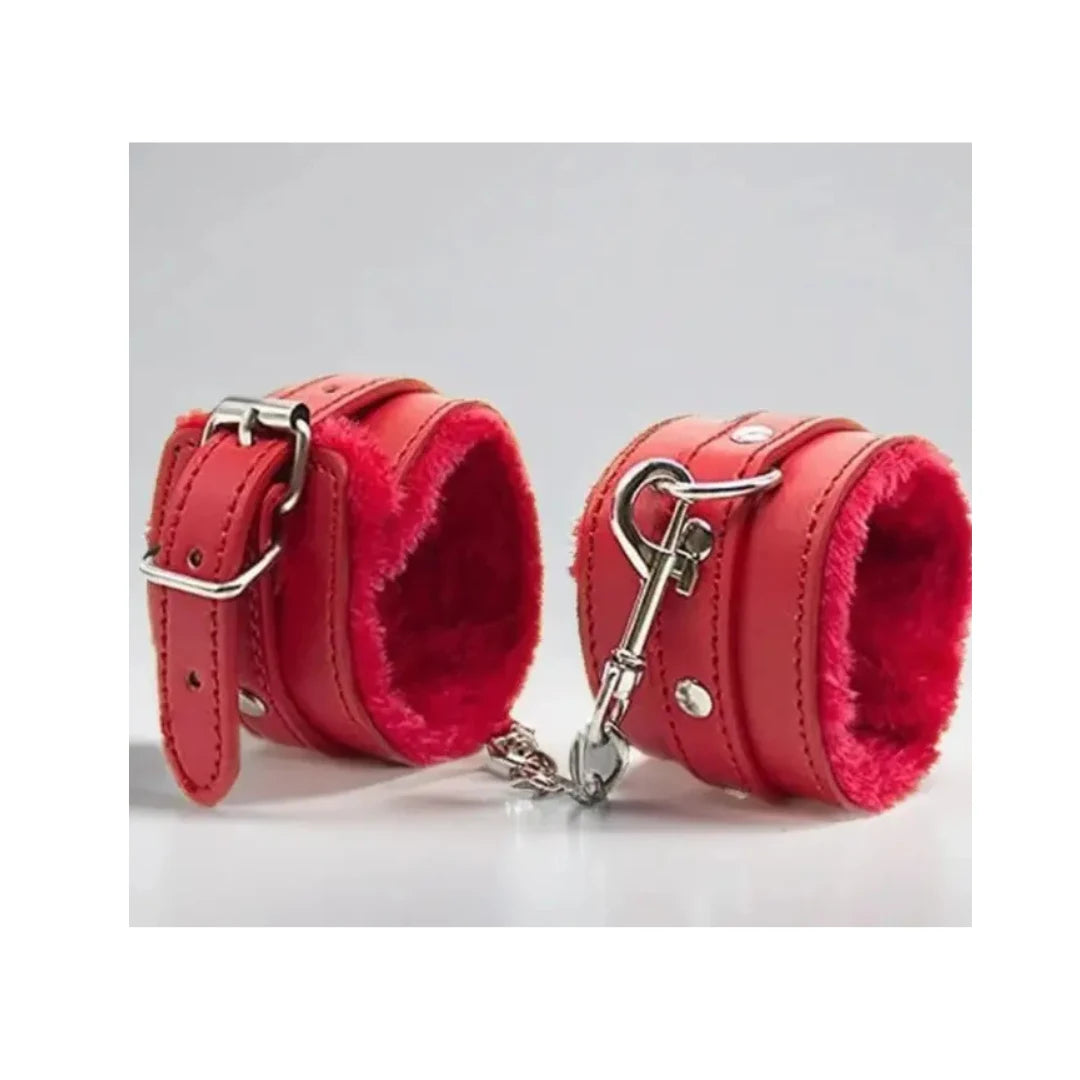 Red BDSM Bondage Faux Leather Handcuffs