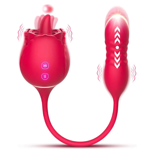Red Rose Vibrator with a cord on a white background