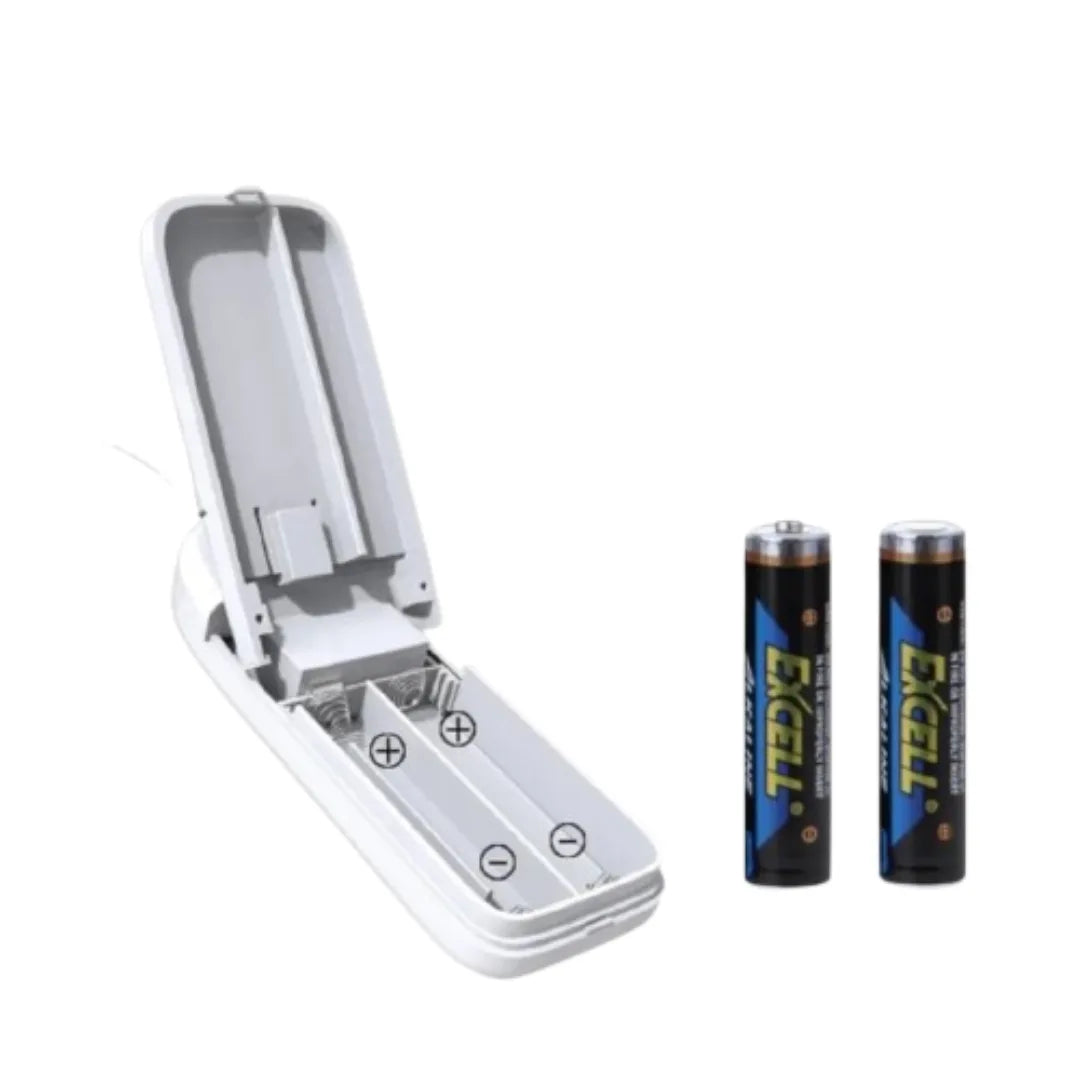 Battery charger with two batteries on a white background