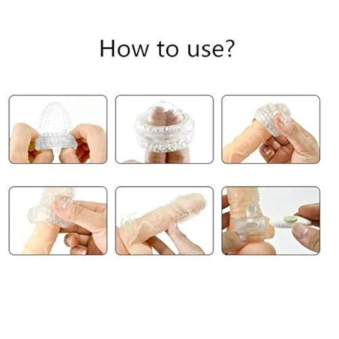 Step-by-step instructions on how to use a sleeve with close-up images of hands applying it.