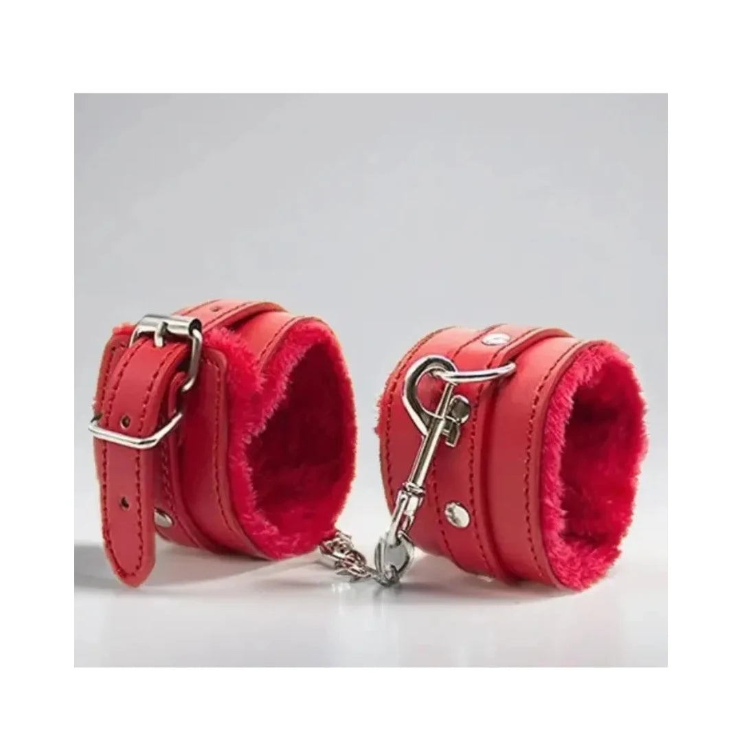 Red BDSM Bondage Faux Leather Handcuffs