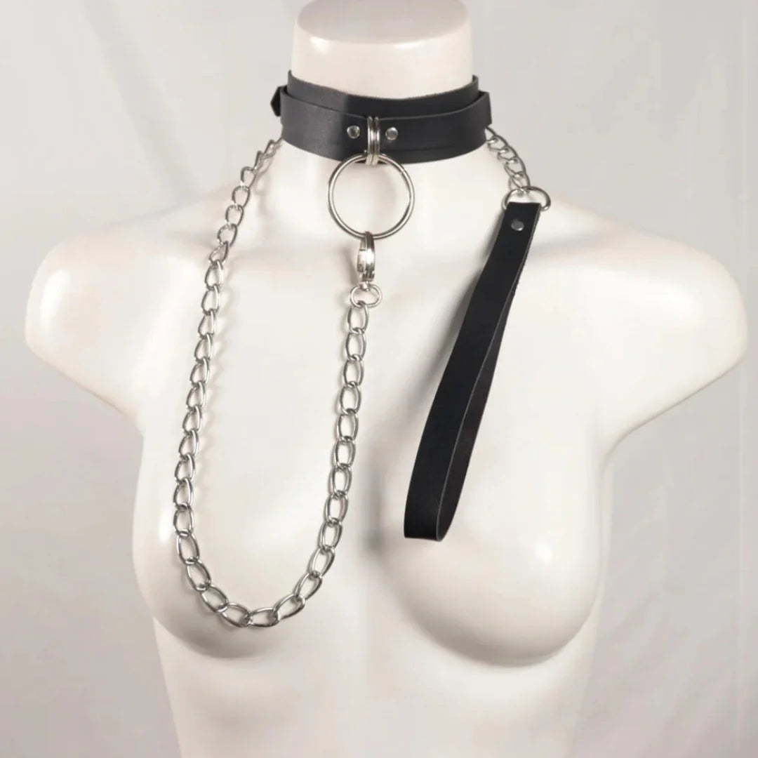 Leather Choker With Leash Bondage