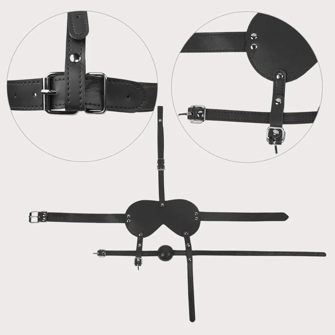 Blindfold Harness & Ball Gag Leather Restraints